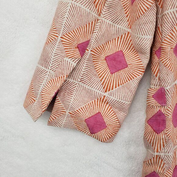 WHIT Blazer Womens Small Pink Orange Geometric Linen Silk Made in USA 3/4 Sleeve - Picture 4 of 11